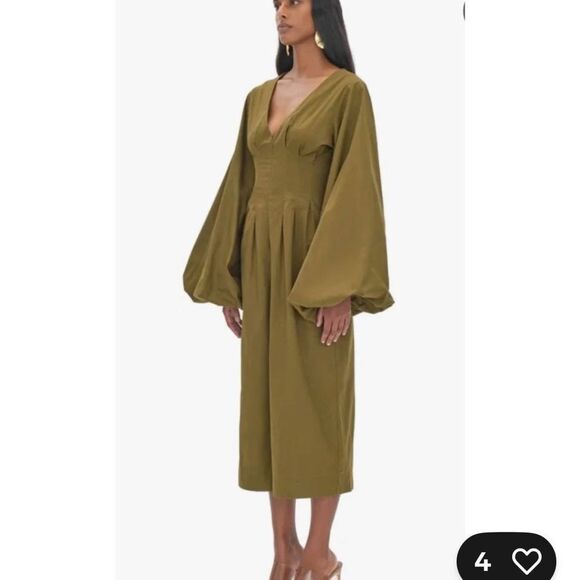 40 NWT 269.00 Andrea Iyamah NIA CULOTTE OLIVE JUMPSUIT XSMALL PUFF SLEEVES - Picture 2 of 3